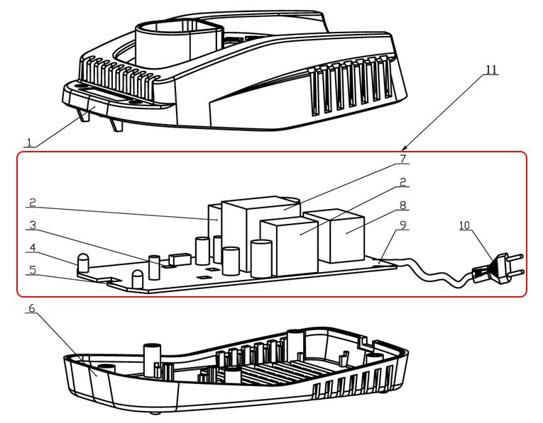 Зарядное устройство 12-18 В, для Ni-Cd АКБ, ЗУБР - разборная схема